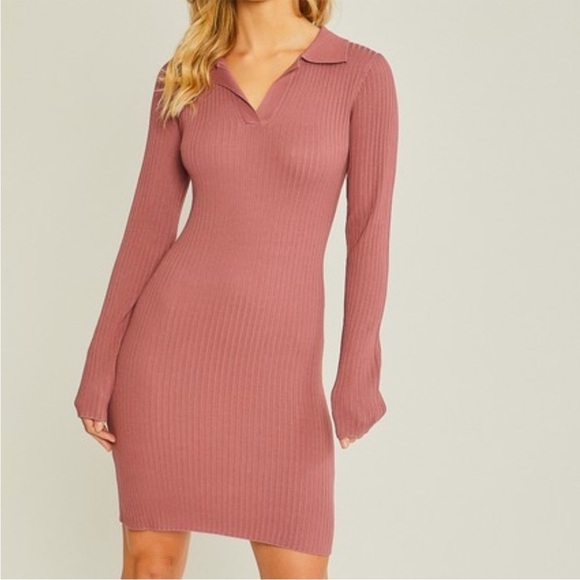 Love Tree Pink Ribbed Bodycon Dress with Polo Collar - Picture 8 of 9